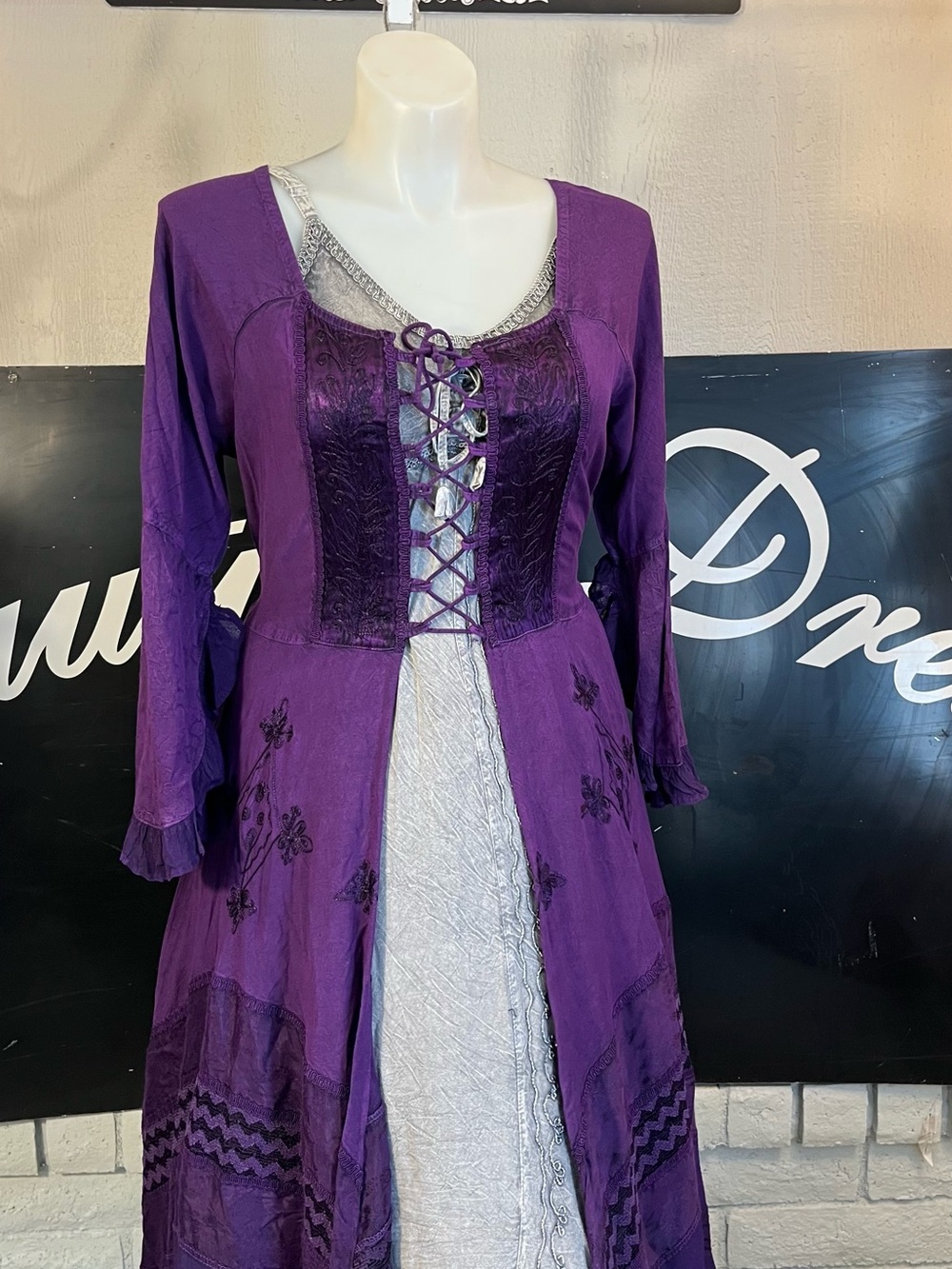 Plus Ren Festival Cottage Core Corset Women's Purple Lace-Up Long Coat Jacket